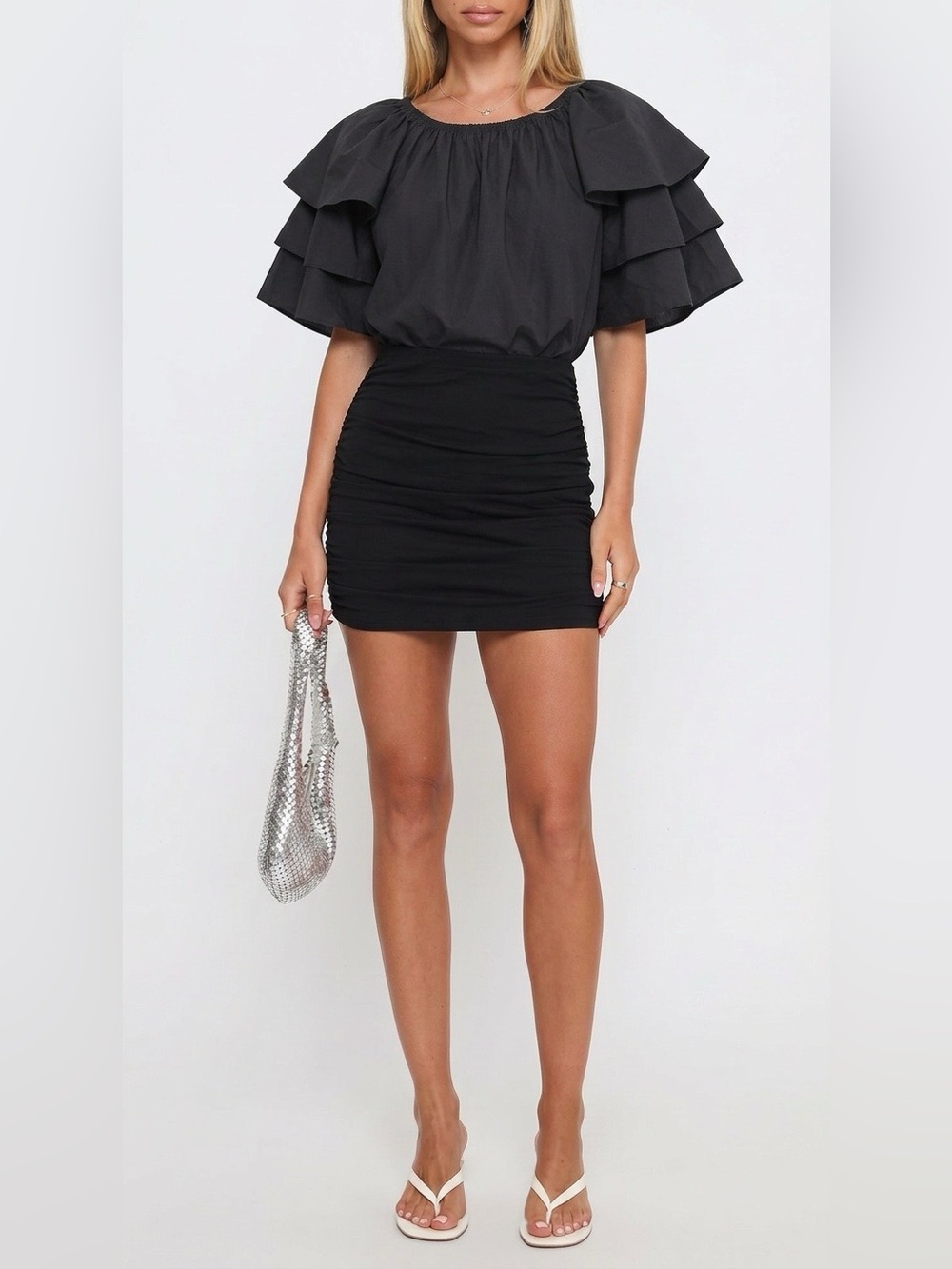Givenchy woman’s Black  Ruffle ruffle puffy shoulders top ( size like M )